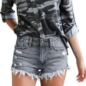 Ladies Casual Ripped Finged Shorts Jeans